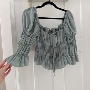 Lani The Label Allyson Top Green Smocked Puff Sleeve Blouse Cottagecore Romantic